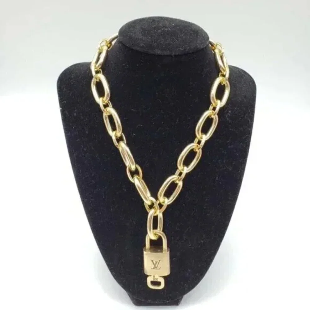 Authentic Louis Vuitton Lock and Key Gold Color with Gold Plated Chain Necklace